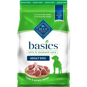 Blue Buffalo Basics Skin & Stomach Care Grain-Free Formula Lamb & Potato Recipe Adult Dry Dog Food, 4-lb bag