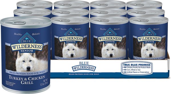 Blue Buffalo Wilderness Turkey & Chicken Grill Grain-Free Senior Canned Dog Food, 12.5-oz, case of 12 slide 1 of 9
