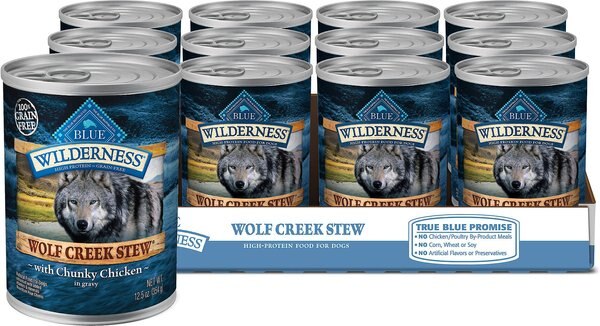 Blue Buffalo Wilderness Wolf Creek Stew Chunky Chicken Stew Grain-Free Adult Canned Dog Food, 12.5-oz, case of 12 slide 1 of 9