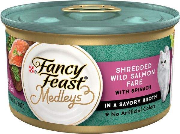 Fancy Feast Medleys Shredded Wild Salmon Fare Canned Cat Food, 3-oz, case of 24 slide 1 of 11