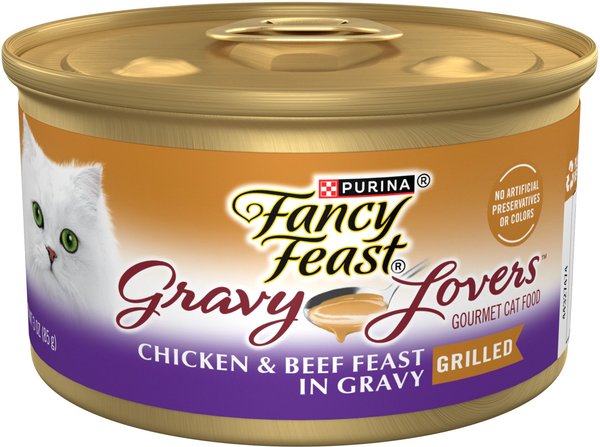Fancy Feast Gravy Lovers Chicken & Beef Feast in Grilled Chicken Flavor Gravy Canned Cat Food, 3-oz, case of 24 slide 1 of 10