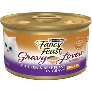 Fancy Feast Gravy Lovers Chicken & Beef Feast in Grilled Chicken Flavor Gravy Canned Cat Food, 3-oz, case of 24
