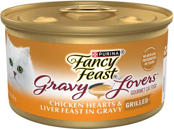 Fancy Feast Gravy Lovers Chicken Hearts & Liver Feast in Grilled Chicken Flavor Gravy Canned Cat Food, 3-oz, case of 24 slide 1 of 10