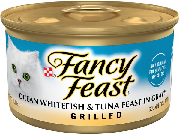 Fancy Feast Grilled Ocean Whitefish & Tuna Feast in Gravy Canned Cat Food, 3-oz, case of 24 slide 1 of 10