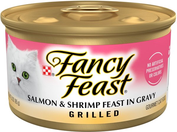 Fancy Feast Grilled Salmon & Shrimp Feast in Gravy Canned Cat Food, 3-oz, case of 24 slide 1 of 10