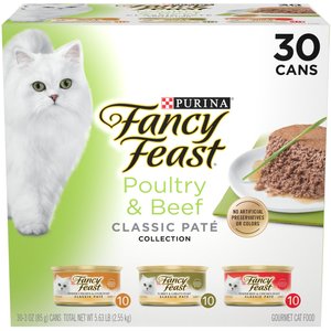 Fancy Feast Classic Poultry & Beef Feast Variety Pack Canned Cat Food, 3-oz, case of 30