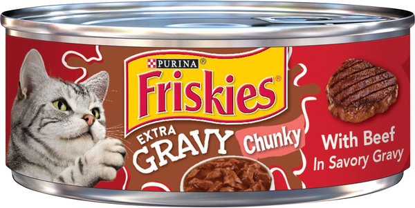 Friskies Extra Gravy Chunky with Beef in Savory Gravy Canned Cat Food, 5.5-oz, case of 24 slide 1 of 9