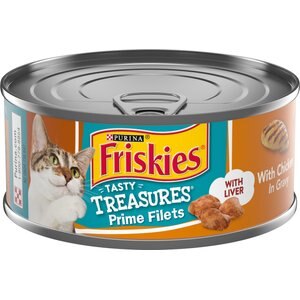 Friskies Tasty Treasures Gravy Chicken & Liver Wet Cat Food, 5.5-oz can, case of 24