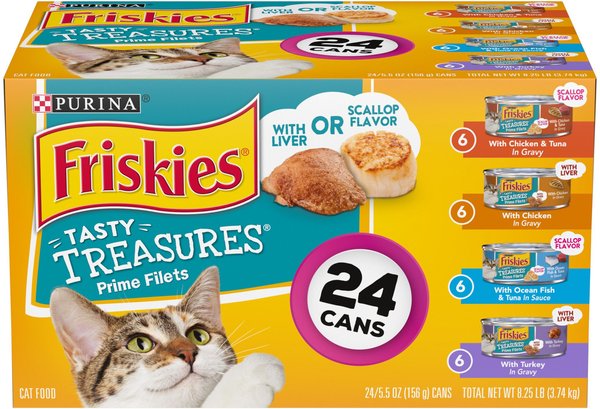 Friskies Tasty Treasures Gravy Prime Filets Variety Pack Wet Cat Food, 5.5-oz can, case of 24 slide 1 of 11