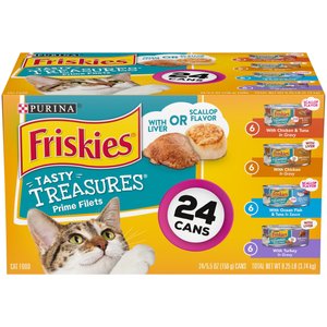 Friskies Tasty Treasures Gravy Prime Filets Variety Pack Wet Cat Food, 5.5-oz can, case of 24