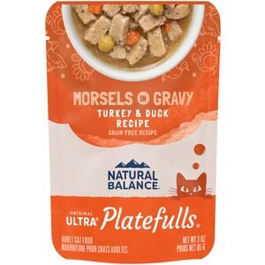 Natural Balance Platefulls Indoor Formula Turkey & Duck Formula in Gravy Grain-Free Cat Food Pouches, 3-oz pouch, case of 24