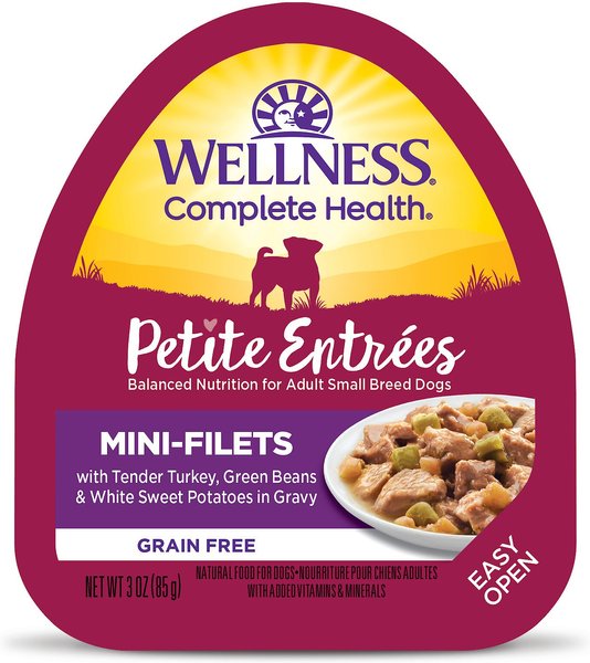 Wellness Petite Entrees Mini-Filets with Tender Turkey, Green Beans & White Sweet Potatoes in Gravy Grain-Free Wet Dog Food, 3-oz, case of 24 slide 1 of 8
