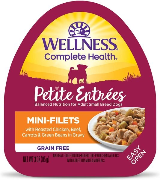 Wellness Petite Entrees Mini-Filets with Roasted Chicken, Beef, Carrots & Green Beans in Gravy Grain-Free Wet Dog Food, 3-oz, case of 24 slide 1 of 8
