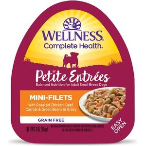 Wellness Petite Entrees Mini-Filets with Roasted Chicken, Beef, Carrots & Green Beans in Gravy Grain-Free Wet Dog Food, 3-oz, case of 24