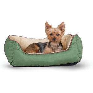 K&H Pet Products Self-Warming Two Tone Lounge Sleeper Bolster Cat & Dog Bed, Sage/Tan