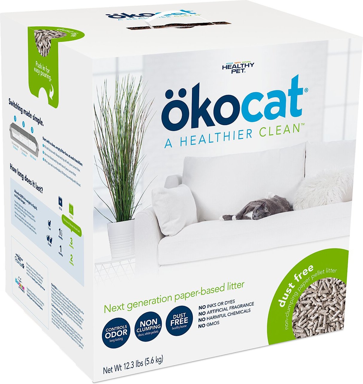 OKOCAT DustFree Unscented NonClumping Paper Pellet Cat Litter, 8.2lb