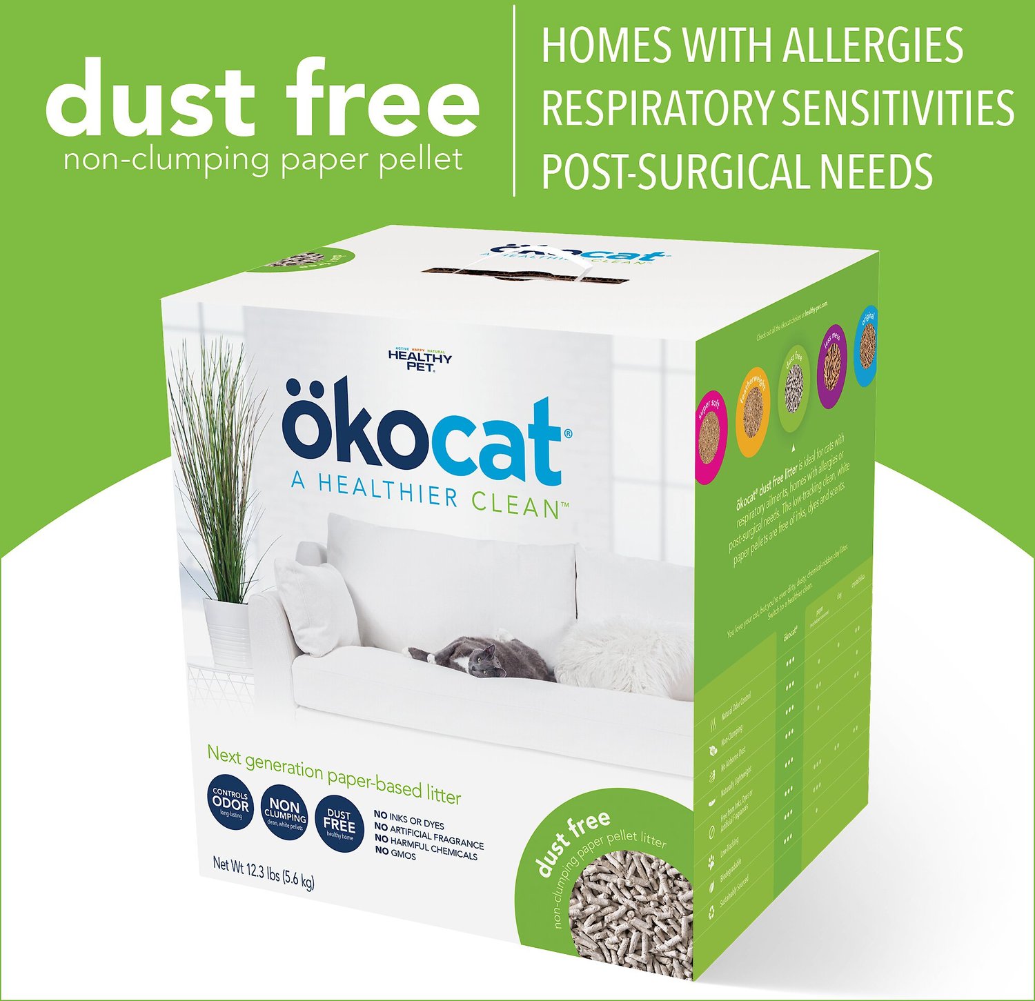 Okocat DustFree Unscented NonClumping Paper Pellet Cat Litter, 8.2lb