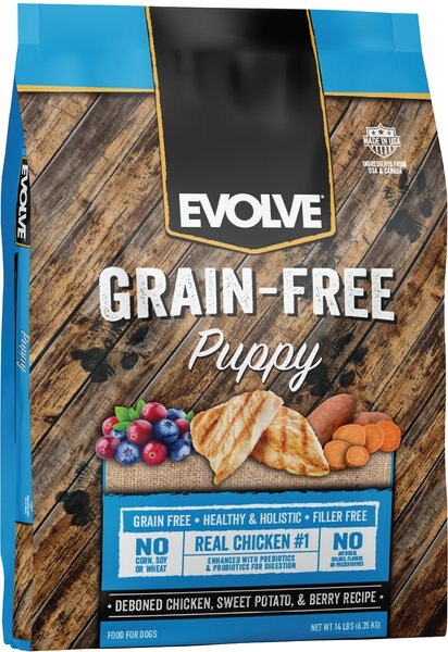 Evolve Deboned Puppy Grain-Free Chicken, Sweet Potato, & Pea Recipe Dry Dog Food, 14-lb bag slide 1 of 8