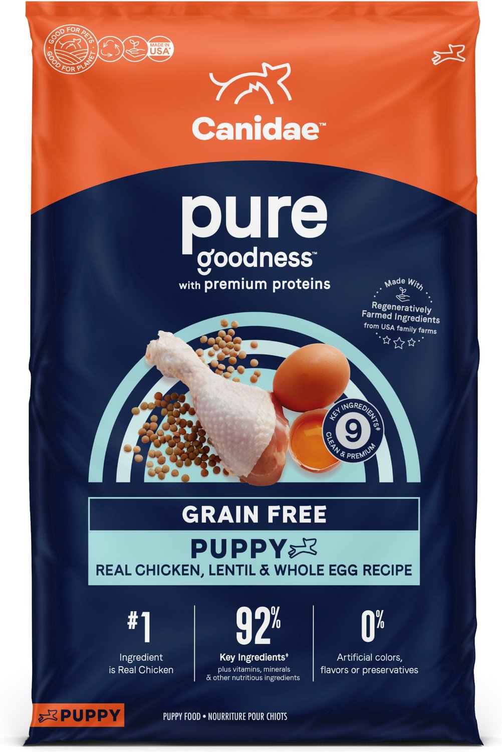CANIDAE Grain-Free PURE Puppy Limited Ingredient Chicken, Lentil & Whole Egg Recipe Dry Dog Food