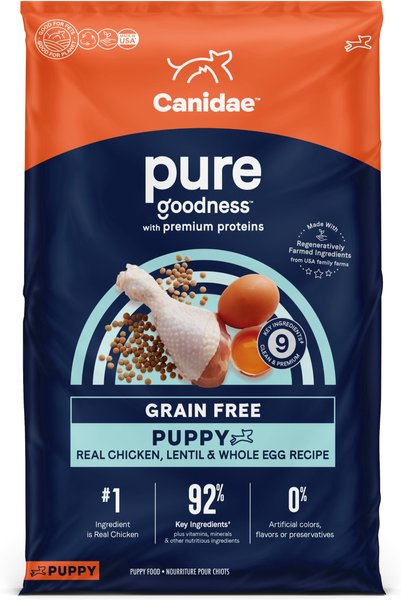 CANIDAE Grain-Free PURE Puppy Limited Ingredient Chicken, Lentil & Whole Egg Recipe Dry Dog Food, 24-lb bag slide 1 of 9