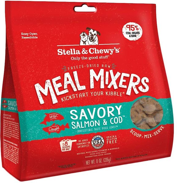 Stella & Chewy's Savory Salmon & Cod Meal Mixers Freeze-Dried Raw Dog Food Topper, 8-oz bag slide 1 of 6