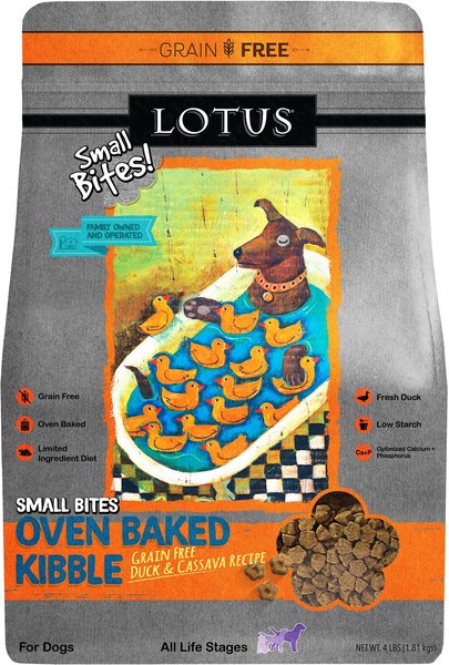 Lotus Oven-Baked Small Bites Grain-Free Duck Recipe Dry Dog Food, 4-lb bag slide 1 of 3