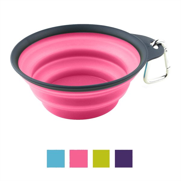 Dexas Popware for Pets Collapsible Travel Non-Skid Silicone Dog & Cat Bowl with Carabiner, Pink, 2-cup slide 1 of 5