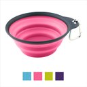 Dexas Popware for Pets Collapsible Travel Non-Skid Silicone Dog & Cat Bowl with Carabiner, Pink, 2-cup