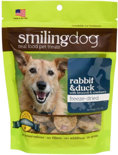 Herbsmith Smiling Dog Rabbit & Duck with Broccoli & Cranberry Freeze-Dried Dog Treats, 2.5-oz bag slide 1 of 1