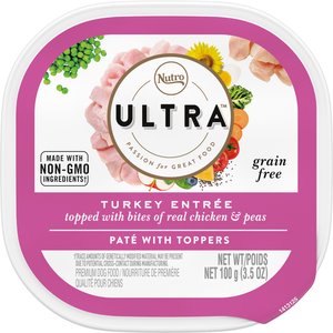 Nutro Ultra Grain-Free Turkey Entree Pate with Toppers Adult Wet Dog Food Trays, 3.5-oz, case of 24