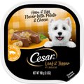 Cesar Loaf & Topper in Sauce Ham & Egg Flavor with Potato & Cheese Dog Food Trays, 3.5-oz case of 24