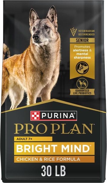 Purina Pro Plan Bright Mind Adult 7+ Chicken & Rice Formula Dry Dog Food, 30-lb bag slide 1 of 10