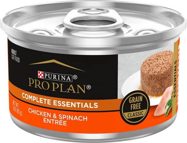 Purina Pro Plan Adult Grain-Free Classic Chicken & Spinach Entree Canned Cat Food, 3-oz, case of 24 slide 1 of 8