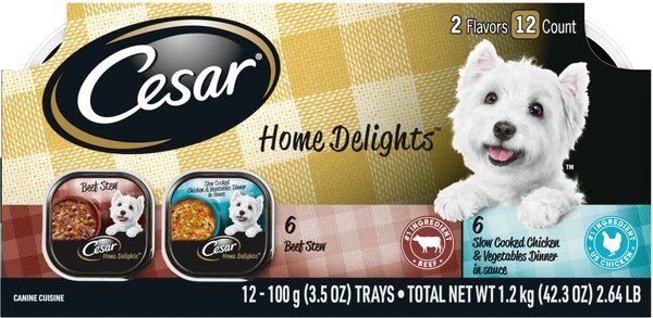 Cesar Home Delights Slow Cooked Chicken & Vegetables & Beef Stew Variety Pack Dog Food Trays, 3.5-oz, case of 12 slide 1 of 10