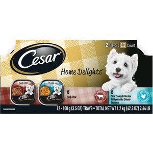 Cesar Home Delights Slow Cooked Chicken & Vegetables & Beef Stew Variety Pack Dog Food Trays, 3.5-oz, case of 12