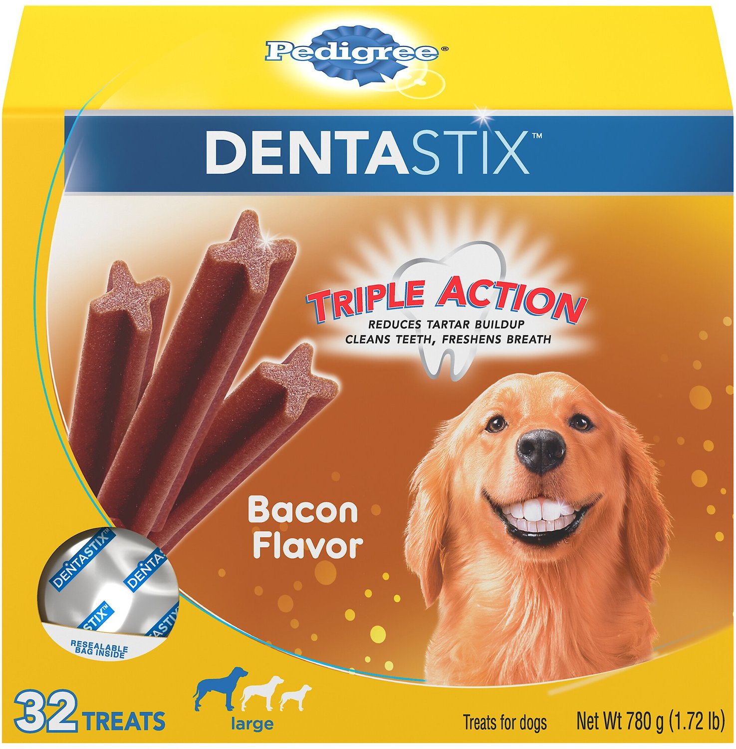 Pedigree Dentastix Large Bacon Flavor Dog Treats 32 Count Chewy Com