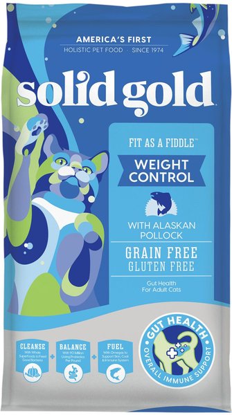Solid Gold Fit as a Fiddle Weight Control with Alaskan Pollock Grain-Free Adult Dry Cat Food, 12-lb bag slide 1 of 7