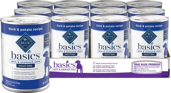 Blue Buffalo Basics Skin & Stomach Care Grain-Free Duck & Potato Adult Canned Dog Food, 12.5-oz, case of 12 slide 1 of 10