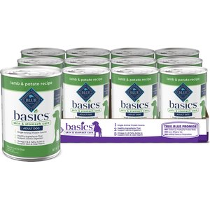 Blue Buffalo Basics Skin & Stomach Care Grain-Free Lamb & Potato Adult Canned Dog Food, 12.5-oz, case of 12