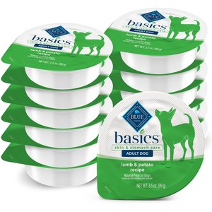 Blue Buffalo Basics Skin & Stomach Care Grain-Free Lamb & Potato Small Breed Adult Wet Dog Food, 3.5-oz, case of 12