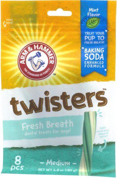 Arm & Hammer Twisters Fresh Breath Medium Mint Flavor Dog Dental Chews, 8 count slide 1 of 2