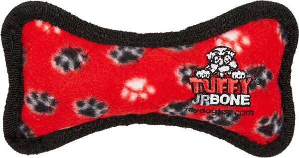 Tuffy's Junior Bone Squeaky Plush Dog Toy, Red Paws slide 1 of 5