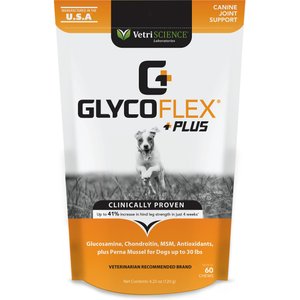 VetriScience GlycoFlex Plus Duck Flaovred Soft Chews Joint Supplement for Small Dogs, 60 count