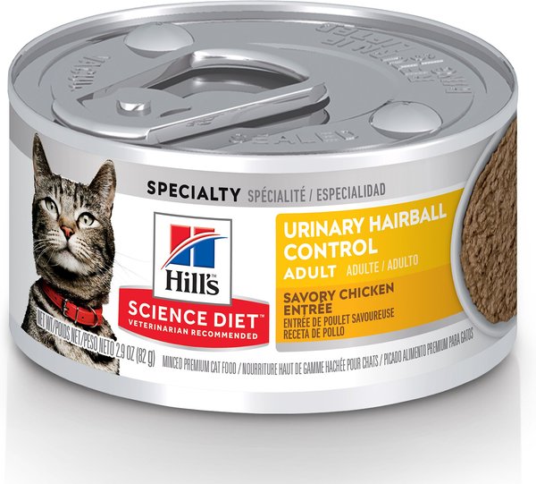 Hill's Science Diet Adult Urinary Hairball Control Savory Chicken Entree Canned Cat Food, 2.9-oz, case of 24 slide 1 of 10