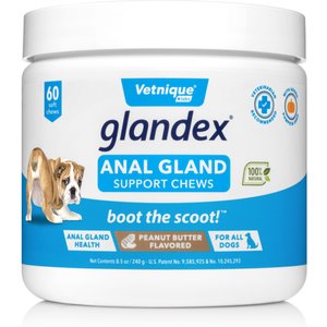 Vetnique Labs Glandex Boot the Scoot Peanut Butter Soft Chew Digestive & Anal Gland Supplement for Dogs, 60 count