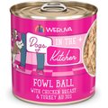 Weruva Dogs in the Kitchen Fowl Ball with Chicken Breast & Turkey Au Jus Grain-Free Canned Dog Food, 10-oz can, case of 12