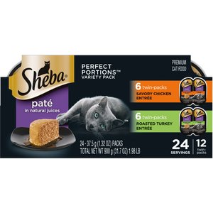Sheba Perfect Portions Grain-Free Multipack Poultry Entrees Cat Food Trays, 2.6-oz, case of 12 twin-packs