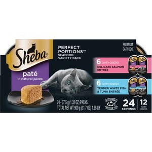 Sheba Perfect Portions Grain-Free Multipack Seafood Entrees Cat Food Trays, 2.6-oz, case of 12 twin-packs