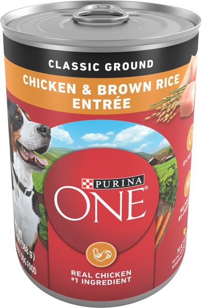 Purina ONE SmartBlend Classic Ground Chicken & Brown Rice Entree Adult Canned Dog Food, 13-oz, case of 12 slide 1 of 11