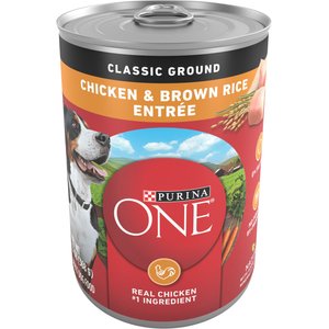 Purina ONE SmartBlend Classic Ground Chicken & Brown Rice Entree Adult Canned Dog Food, 13-oz, case of 12